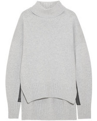 Jil Sander Leather Trimmed Cashmere Turtleneck Sweater