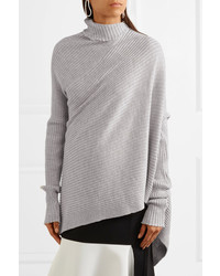 MARQUES ALMEIDA Marques Almeida Asymmetric Ribbed Merino Wool Turtleneck Sweater Light Gray