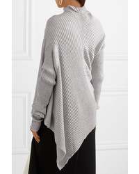 MARQUES ALMEIDA Marques Almeida Asymmetric Ribbed Merino Wool Turtleneck Sweater Light Gray