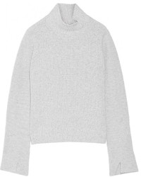 Proenza Schouler Ribbed Wool And Cashmere Blend Turtleneck Sweater Light Gray