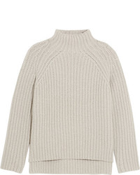 Theory Ribbed Wool Blend Turtleneck Sweater Light Gray