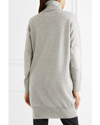 Maison Margiela Suede Trimmed Wool Turtleneck Sweater Gray