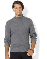Polo Ralph Lauren Sweater Buttoned Mock Neck High Twist Cotton Sweater