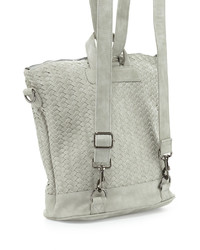 Neiman Marcus Distressed Woven Square Backpack Pale Gray
