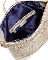 Neiman Marcus Woven Faux Leather Backpack Bone