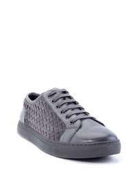 Grey Woven Leather Low Top Sneakers