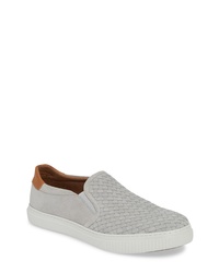 Grey Woven Leather Slip-on Sneakers