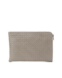 Grey Woven Leather Zip Pouch