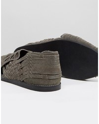 Asos Woven Sandals In Gray Suede