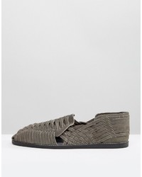 Asos Woven Sandals In Gray Suede