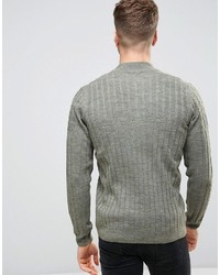 Asos Cable And Rib Mix Sweater With Zip Turtleneck In Wool Mix