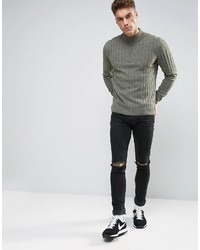 Asos Cable And Rib Mix Sweater With Zip Turtleneck In Wool Mix