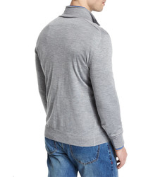 Isaia Cashmere Blend Half Zip Pullover Sweater Light Gray