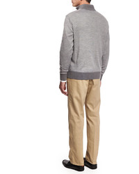 Peter Millar Cashmere Blend Quarter Zip Birdseye Sweater Medium Gray