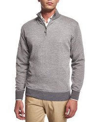 Peter Millar Cashmere Blend Quarter Zip Birdseye Sweater Medium Gray