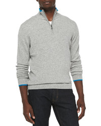 Neiman Marcus Cashmere Cloud Quarter Zip Sweater Gray