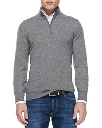 Brunello Cucinelli Cashmere Half Zip Sweater Gray