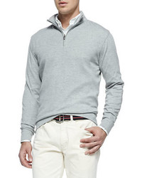 Peter Millar Cotton 12 Zip Pullover Light Gray