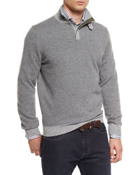Ermenegildo Zegna Diamond Jacquard Quarter Zip Pullover Sweater Gray