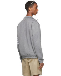 Thom Browne Grey Double Face Funnel Neck Half Zip Sweater