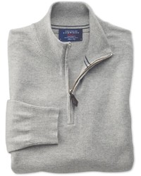 Charles Tyrwhitt Light Grey Cotton Cashmere Zip Neck Sweater