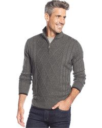 Geoffrey Beene Ribbed Contrast Panel Quarter Zip Sweater