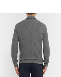 Ermenegildo Zegna Suede Trimmed Cashmere And Silk Blend Half Zip Sweater