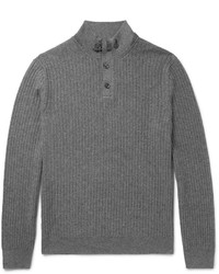 Ermenegildo Zegna Suede Trimmed Cashmere And Silk Blend Half Zip Sweater