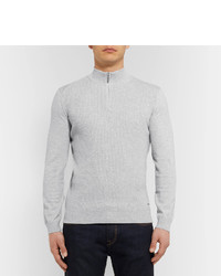 Hugo Boss Textured Knit Cotton Half Zip Sweater