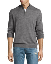 Neiman Marcus Wool Blend Quarter Zip Mock Neck Sweater Gray Mist