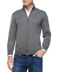 Brunello Cucinelli Fine Gauge Full Zip Sweater Gray