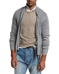 Brunello Cucinelli Full Zip Linen Cotton Sweater Medium Gray