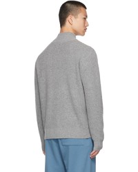 Dries Van Noten Grey Rib Knit Zip Up Sweater