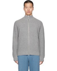 Dries Van Noten Grey Rib Knit Zip Up Sweater