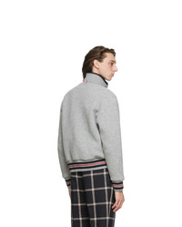 Thom Browne Grey Wool Pique Funnel Zip Up Jacket