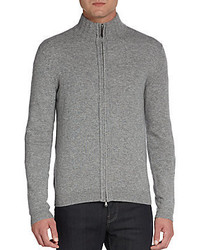 Saks Fifth Avenue BLACK Mock Turtleneck Zip Front Cashmere Sweater