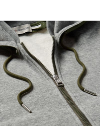 Moncler Slim Fit Nylon Trimmed Cotton Blend Jersey Zip Up Sweatshirt