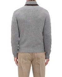 Luciano Barbera Suede Trimmed Cardigan Grey