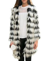 Horizontal Striped Fur Coat