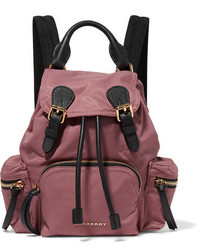 Burberry Small Leather Trimmed Gabardine Backpack Antique Rose
