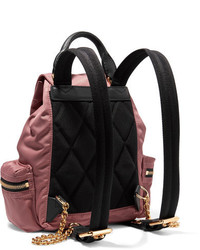Burberry Small Leather Trimmed Gabardine Backpack Pink