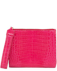 Nancy Gonzalez Crocodile Zip Top Wristlet Bag Pink