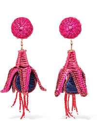 Mercedes Salazar Tropicalia Beaded Straw Clip Earrings Pink