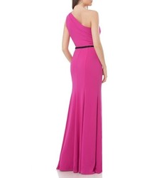Carmen Marc Valvo Infusion One Shoulder Crepe Mermaid Gown