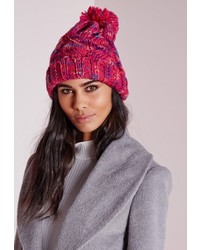 Missguided Pom Pom Knitted Hat Speckled Pink