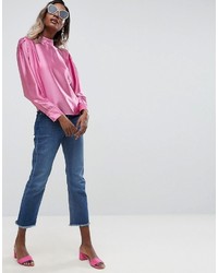Asos High Neck Blouse With Open Back And D Ring Detail