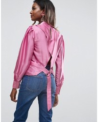 Asos High Neck Blouse With Open Back And D Ring Detail