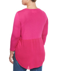Vince Camuto Long Sleeve Mixed Media Top Ruby Pink Plus Size