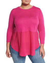 Vince Camuto Long Sleeve Mixed Media Top Ruby Pink Plus Size