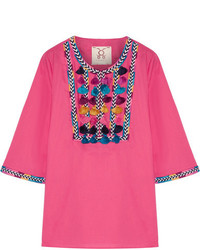 Figue Nilu Tasseled Cotton Voile Blouse Bright Pink